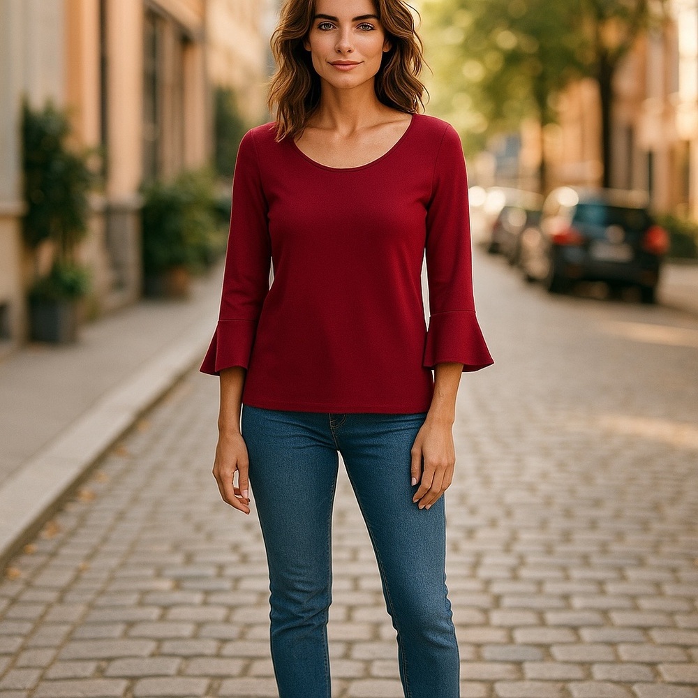 Talbots Elegant Burgundy Bell Sleeve Top | Size L | Never Worn